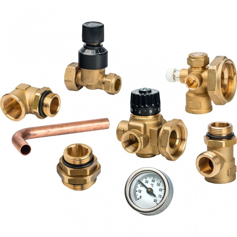 Насосно-смесительный узел STOUT 1" с термостатическим клапаном и байпасом, без насоса