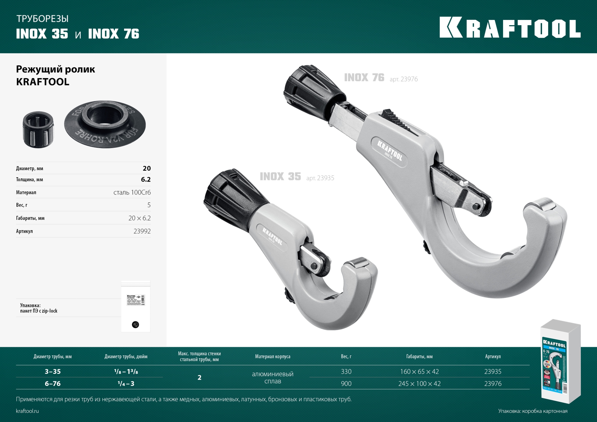 KRAFTOOL режущий ролик для трубореза INOX-35 и INOX-76 (арт. 23935, 23976) (23992)