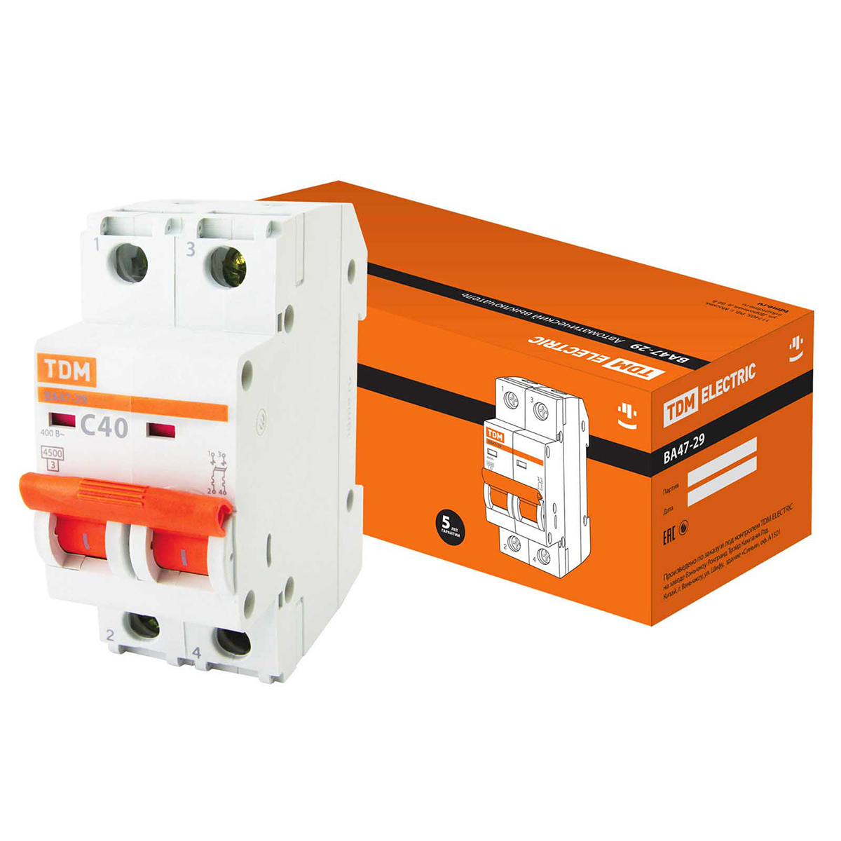 Выключатель автомат. ва47-29 2р 40а 4,5ка тип с (6/60) tdm sq0206-0097