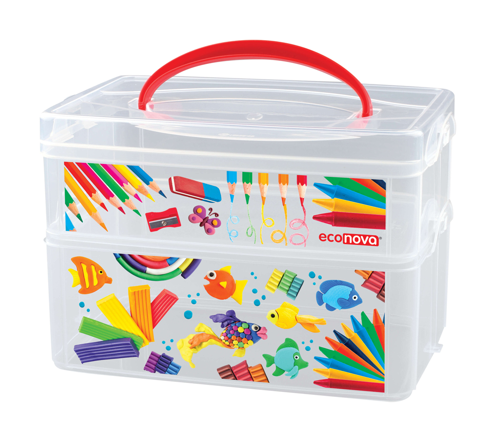 Коробка универс. с ручкой и декором "art box" 2 секции, 245*160*165 мм (1/9) "бытпласт"