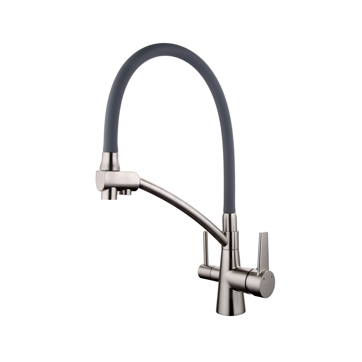 Смеситель для кухни g4398 гибкий излив, подключ. к фильтру, сатин/серый (1/8) "gappo"