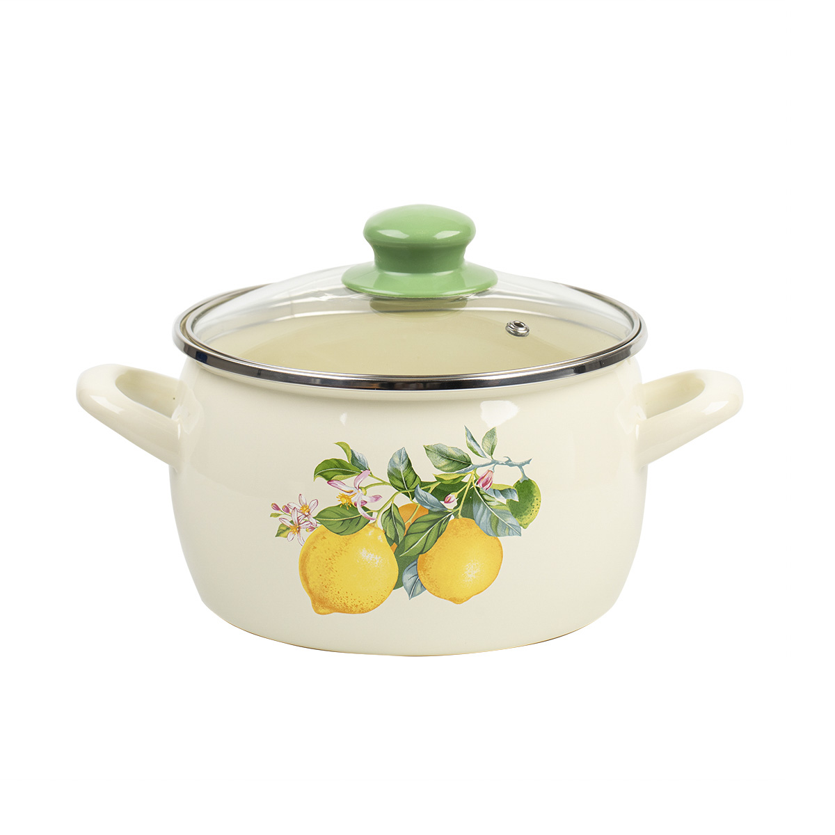 Кастрюля эмалиров. "лимоны" 7,5 л, 24 см стекл. крышка (1/4) "metrot"