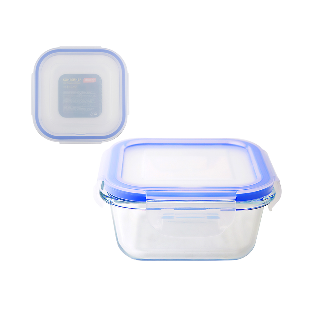 Контейнер "cristallino" квадрат. 0,8 л жаропрочн. стекло, пласт. крышка (1/12) "mallony"