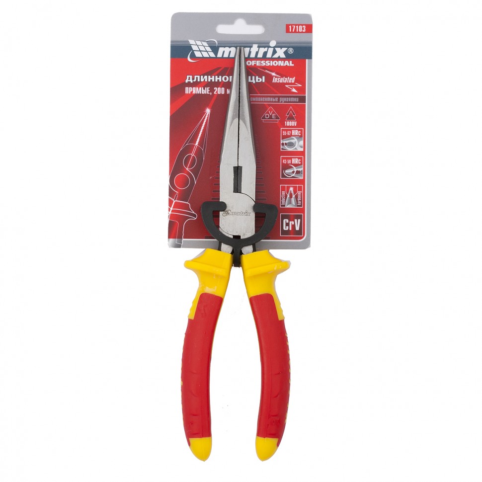 Длинногубцы прямые Insulated, 200 мм, двухкомпонентные рукоятки Matrix Professional (17103)