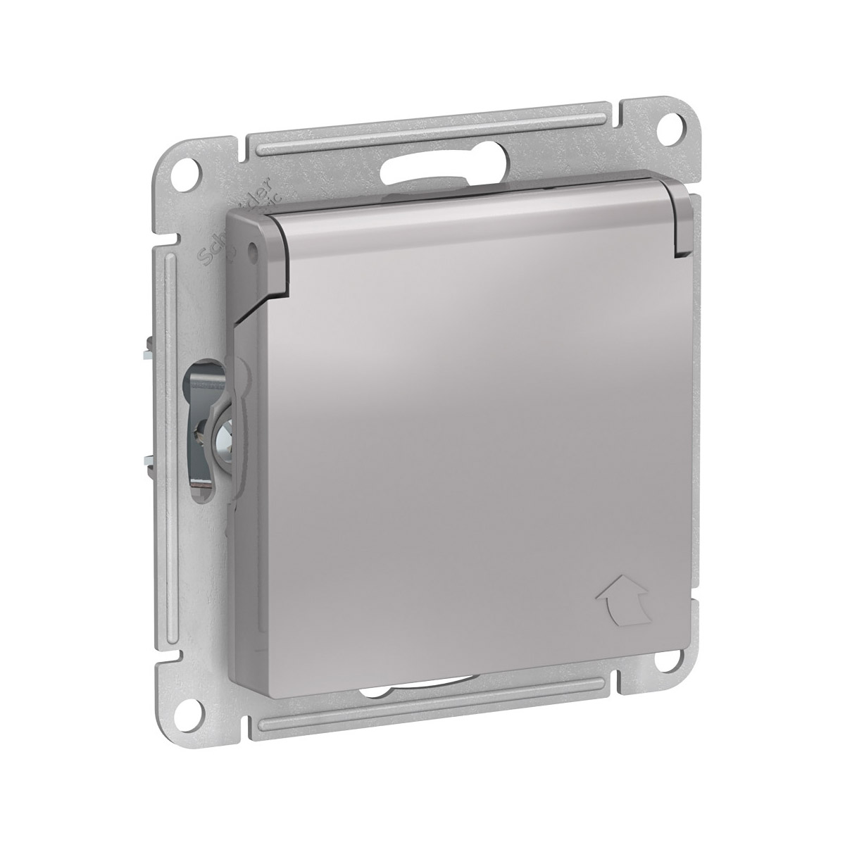 Розетка "atlasdesign" 1 местн. с заземл, с штор, с крыш (механизм) 16а, алюм. (1/10/60) "schneider"