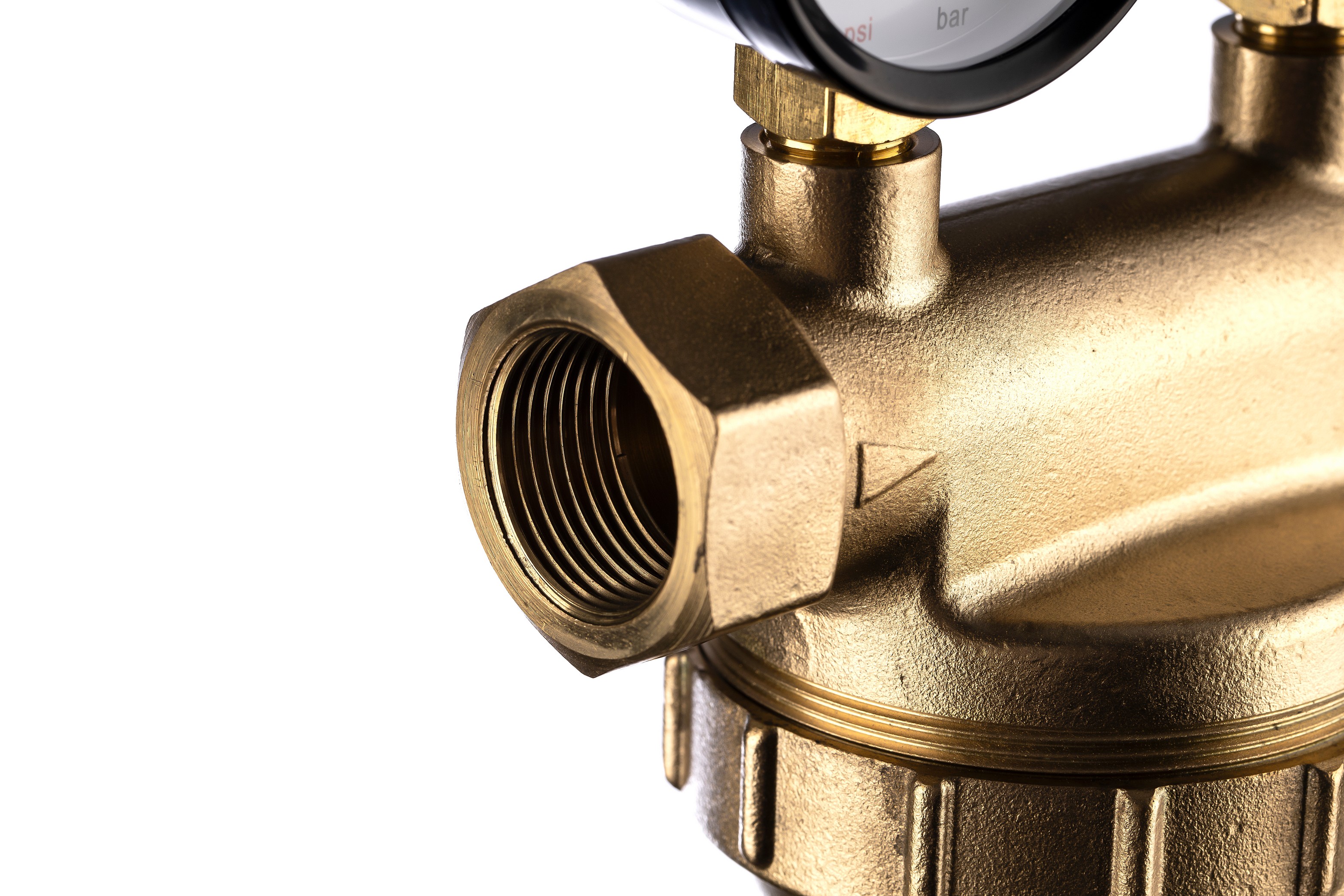 Фильтр магистральный промывной Гейзер Бастион 3/4 для ГВС с двумя манометрами