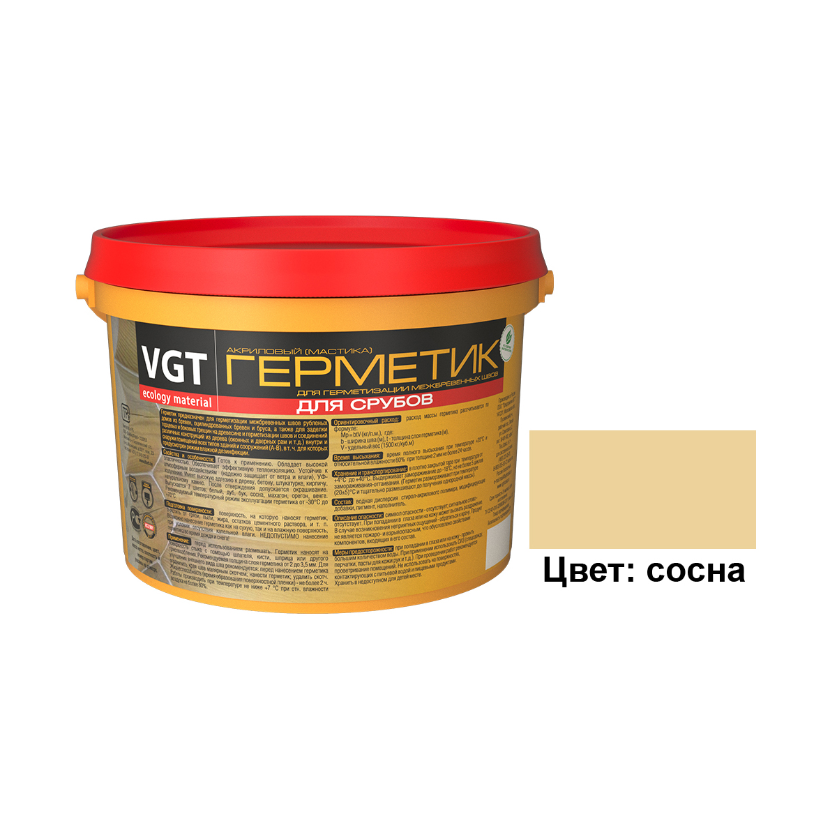 Герметик акриловый (мастика) для срубов  сосна  7 кг (1) "вгт"