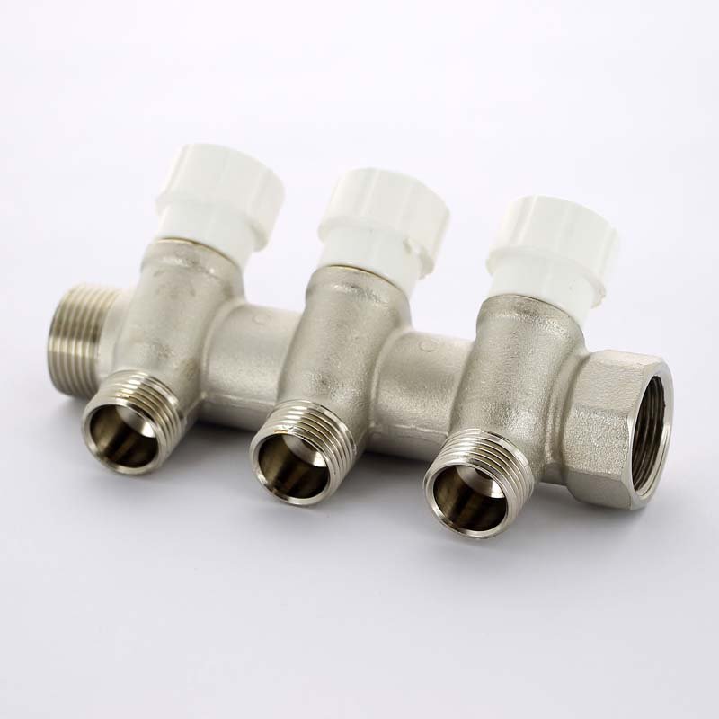 Коллектор UNI-FITT 3/4"х1/2"Kх3 вых конус 40мм никелированный с вентилями