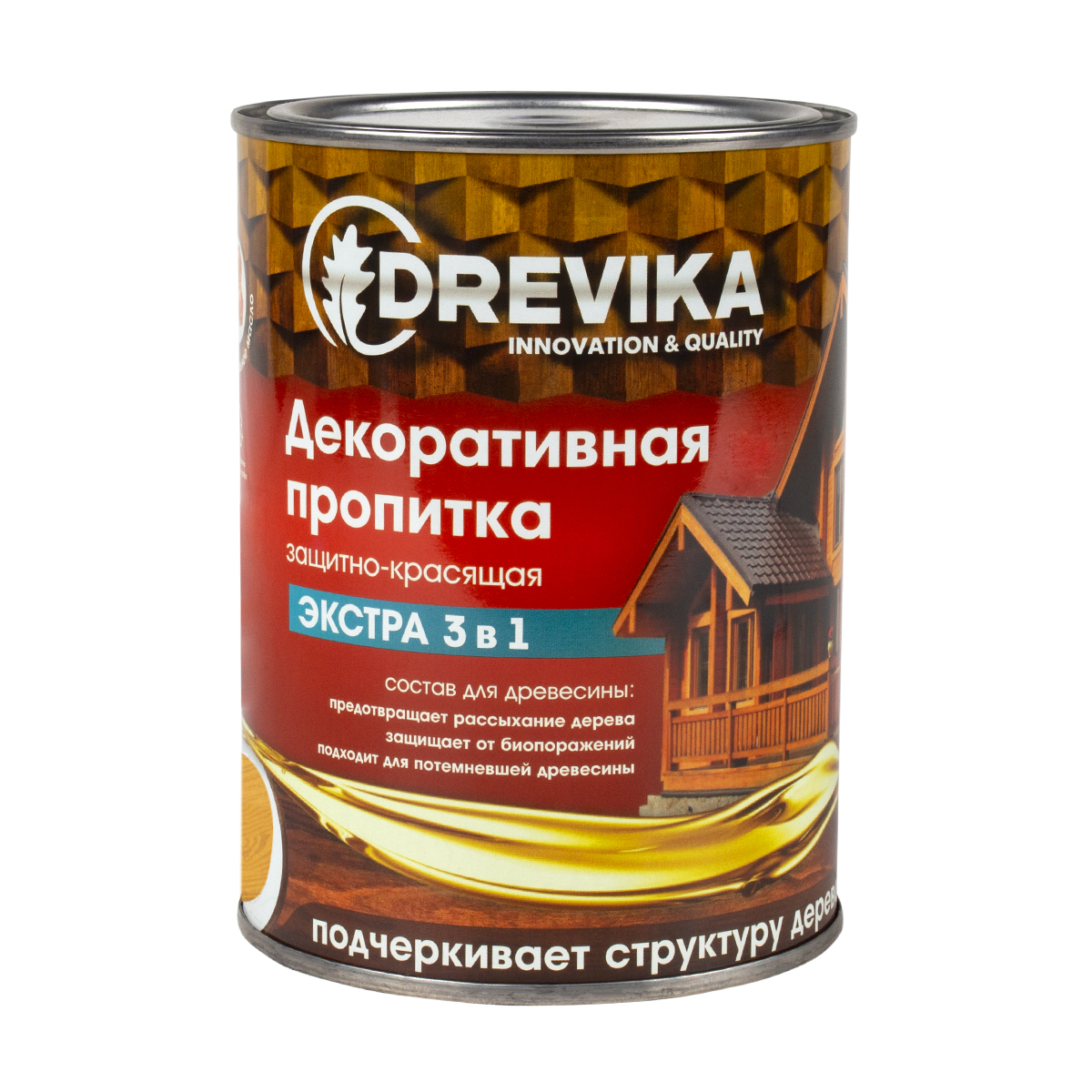 Пропитка декоративная "экстра 3 в 1" сосна 0,8 л (1/8) "drevika"