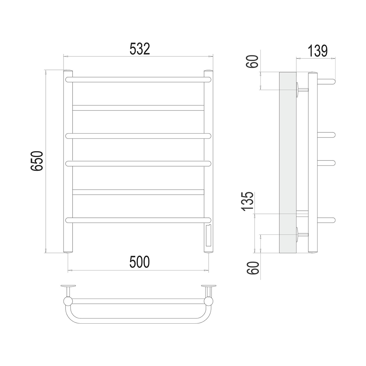 Полотенцесушитель электрич. "евромикс" п6 500*650 (хром) "terminus"
