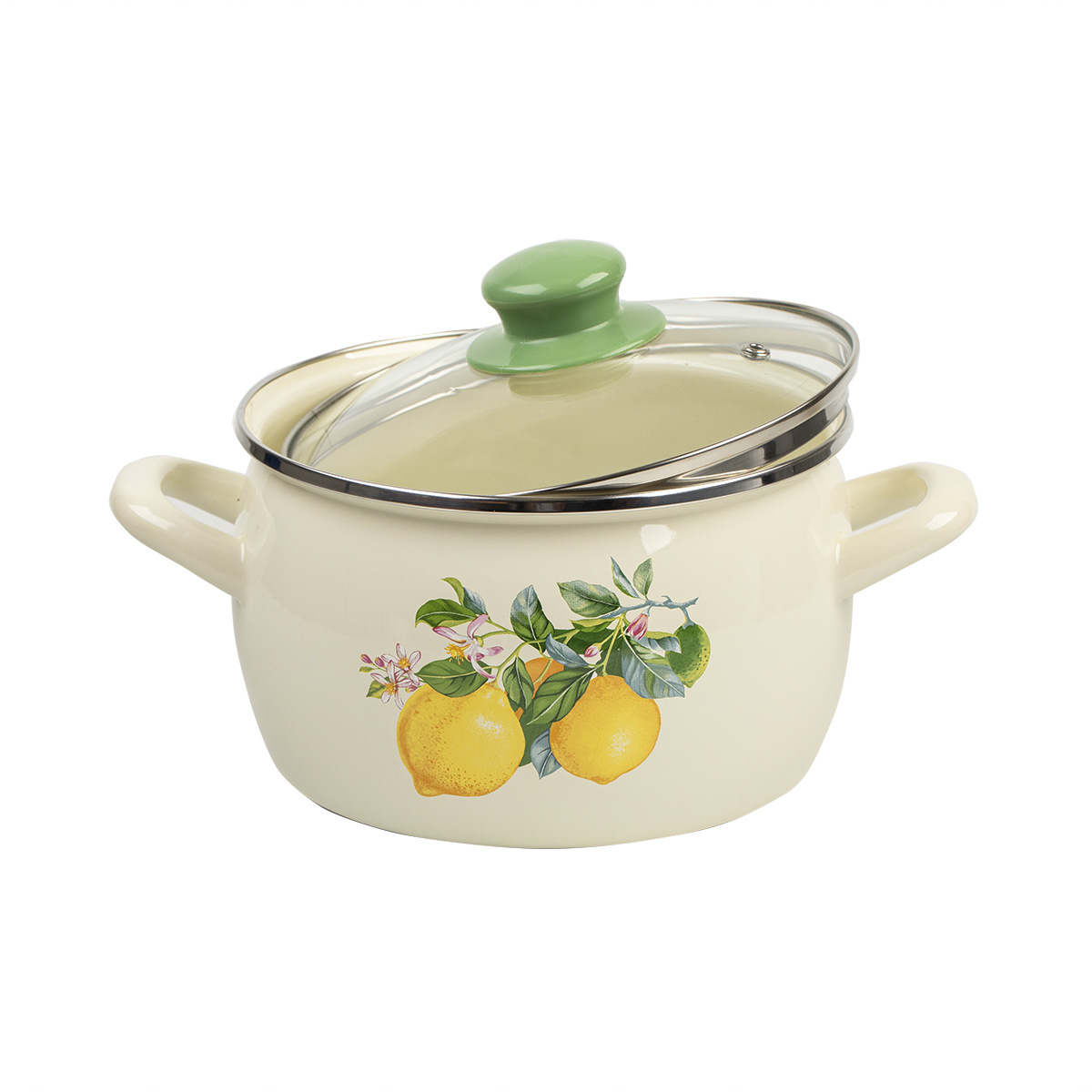 Кастрюля эмалиров. "лимоны" 7,5 л, 24 см стекл. крышка (1/4) "metrot"