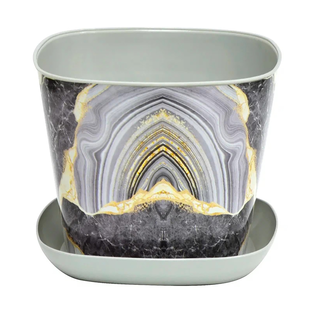 Кашпо для цветов с поддоном  квадратное "мрамор" 1,3 л (1/24) "виолет"