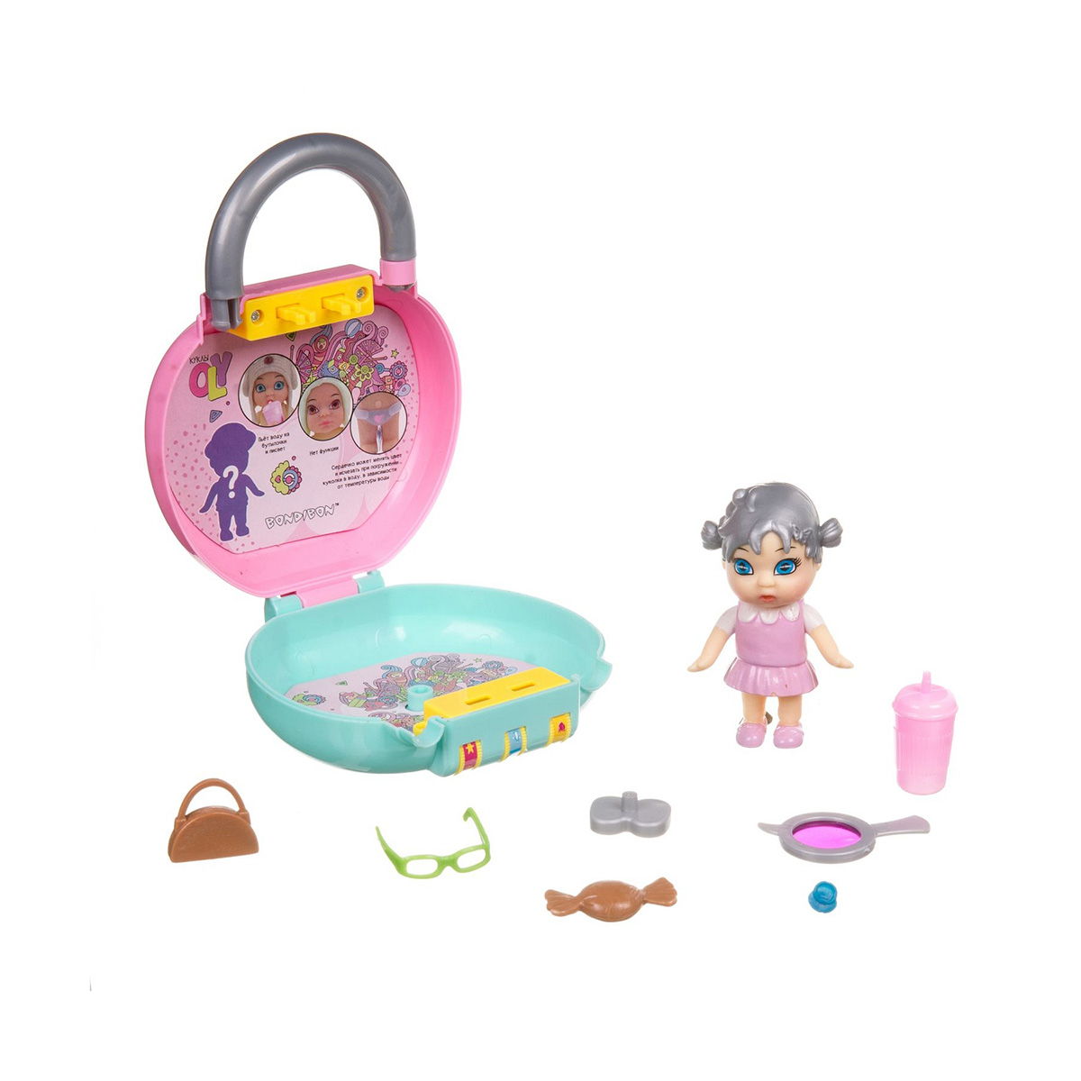 Набор игровой "oly" кукла в чемоданчике на кодов. замке (парик, розов. платье) "bondibon" вв3862