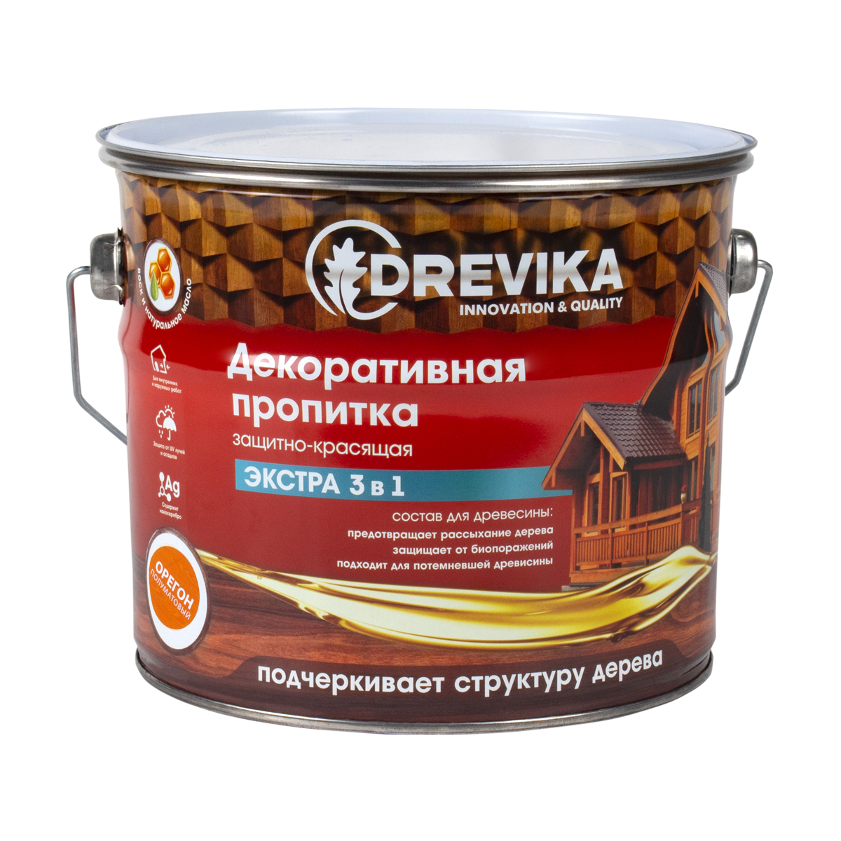 Пропитка декоративная "экстра 3 в 1" орегон 3 л (1/4) "drevika"