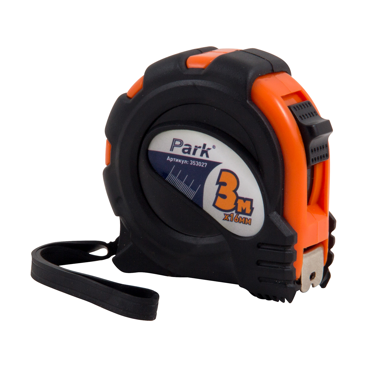 Рулетка с фиксатором прорезин. корпус 3 м/16 мм (1/12/120) "park" tm27-3016