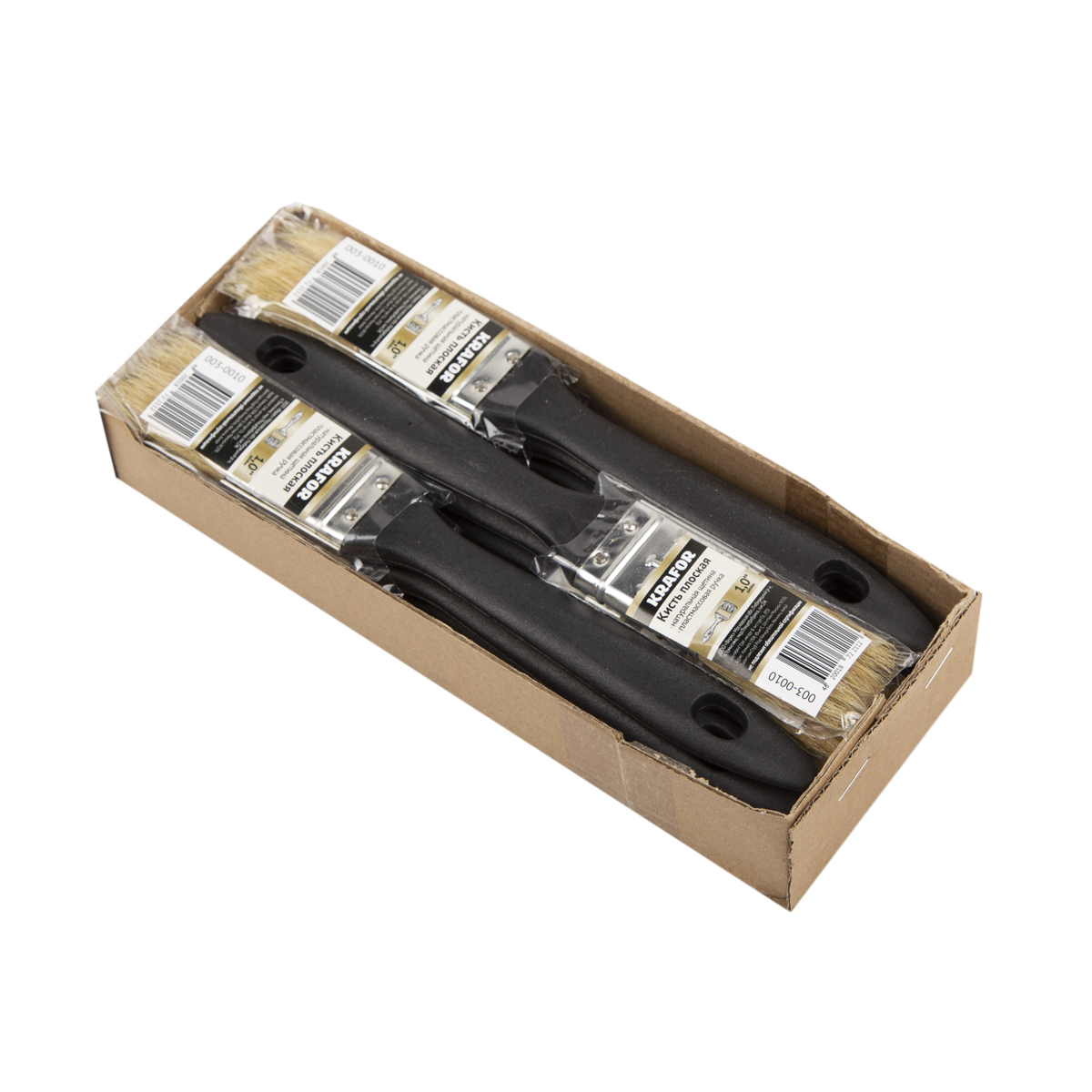 Кисть плоская №1 /25 мм  (12/1200) натур. щетина, пласт.ручка "krafor" 003-0010