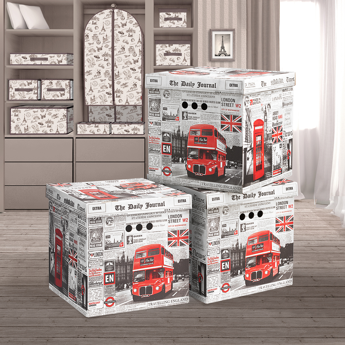 Короб для хранения "travelling england" 31,5*31,5*31,5 см (набор 3 шт)(1/12) "valiant" tr-bctn-en-3k