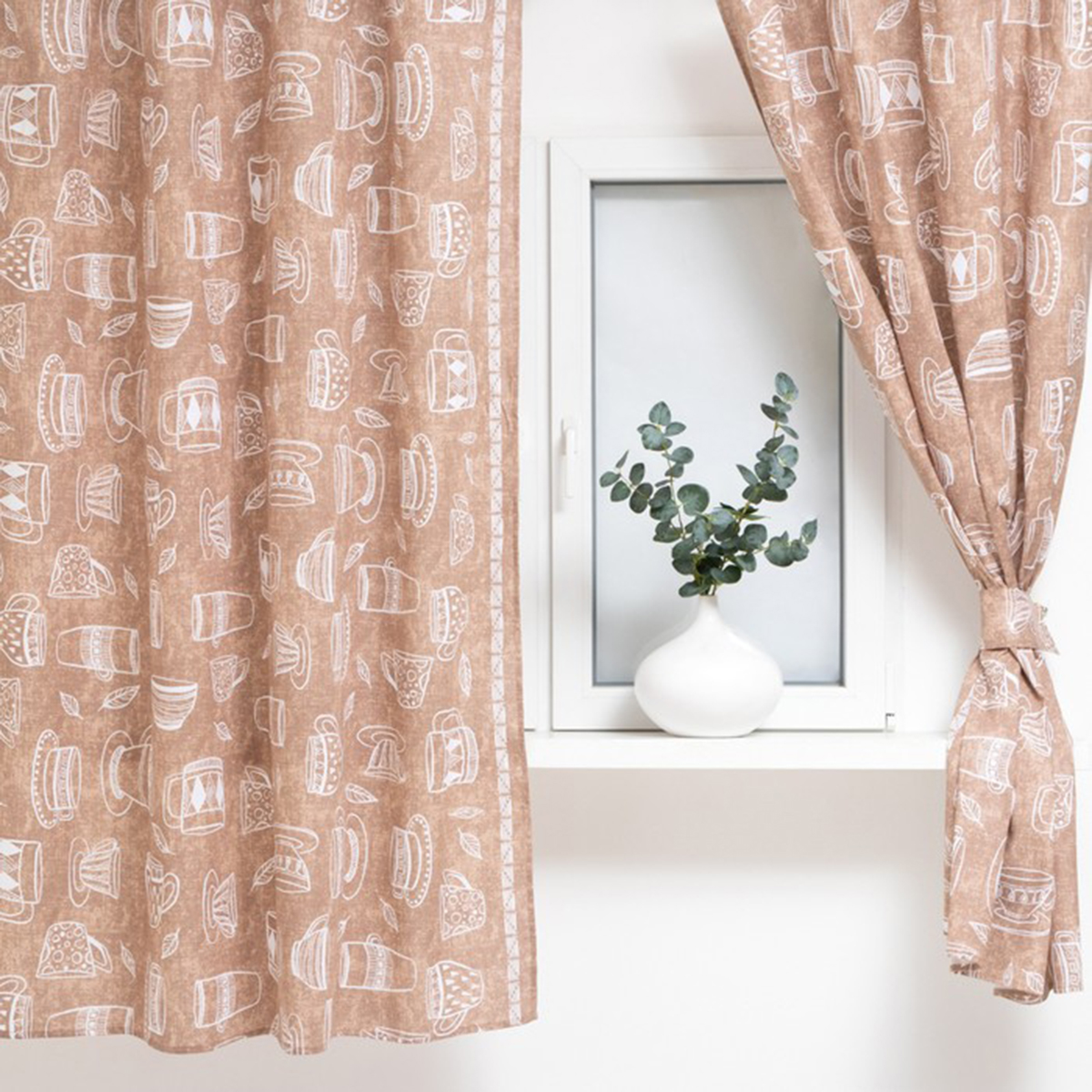 Шторы для кухни "cup of tea" 150*180 см компл. 2 шт. с подхватами (1) "доляна" 4682767