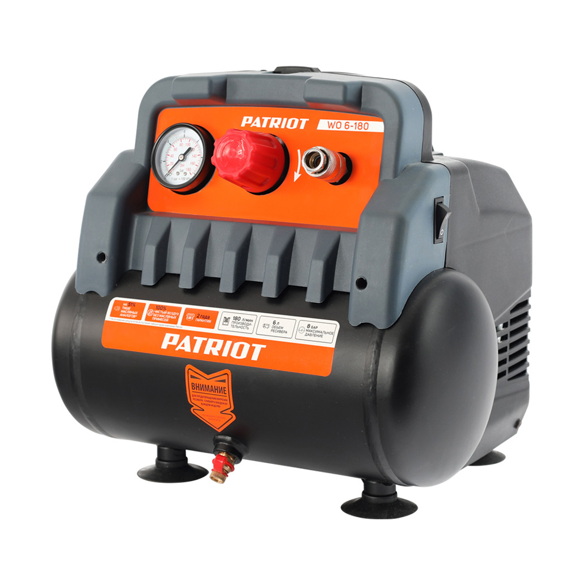 Компрессор поршневой безмасл. wo 6-180 (1/2) "patriot" 525301910