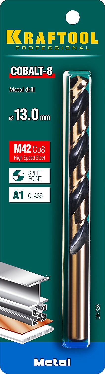 KRAFTOOL Cobalt, 13.0 х 151 мм, сталь М42, HSS-Co(8%), сверло по металлу (29656-13)
