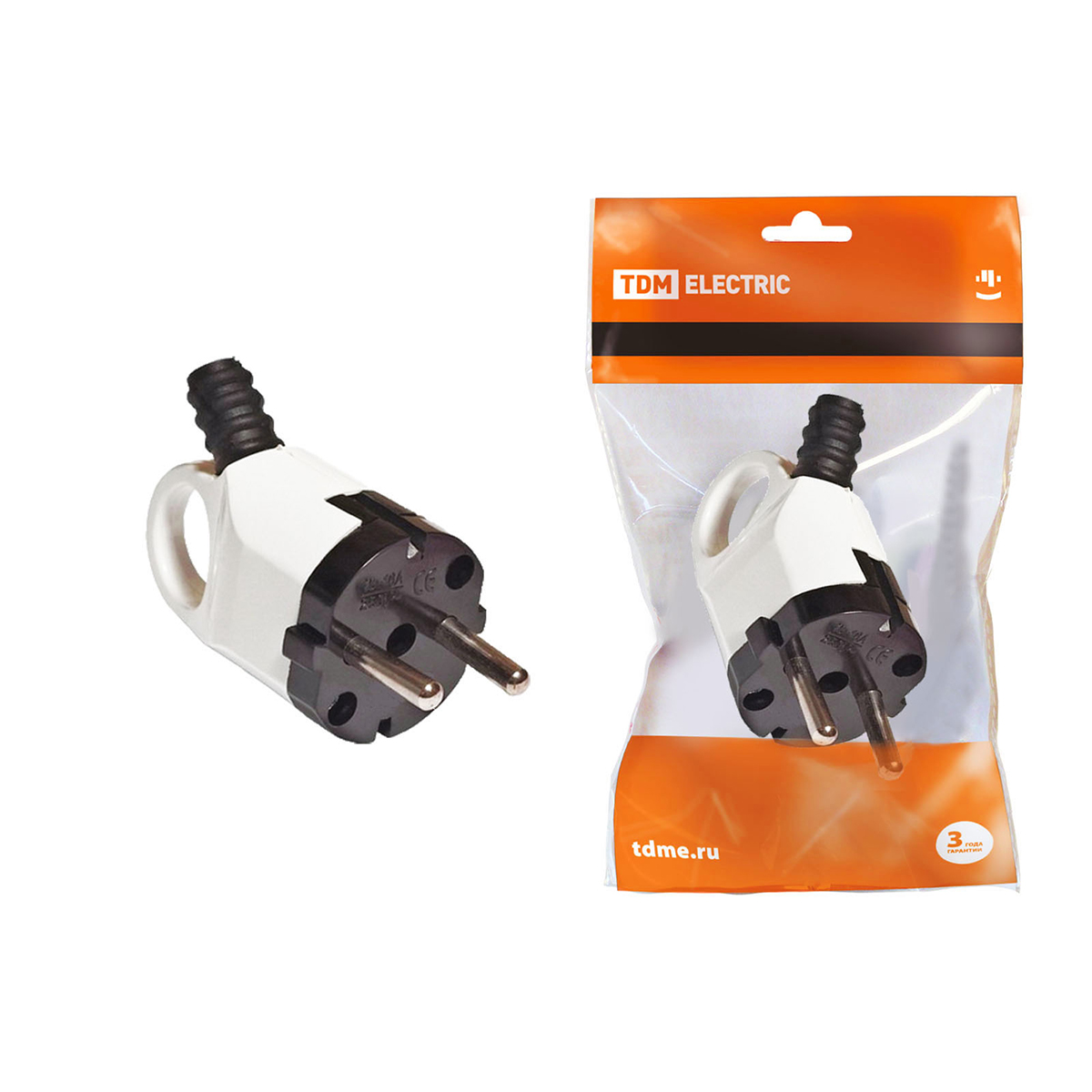 Вилка угловая с ушком с заземл. 16а 250в, белая (1/35/350) tdm sq1806-0005