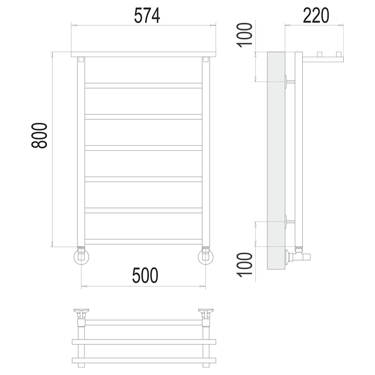 Полотенцесушитель водяной "контур" п7 500*800 с перекладиной (хром) "terminus"