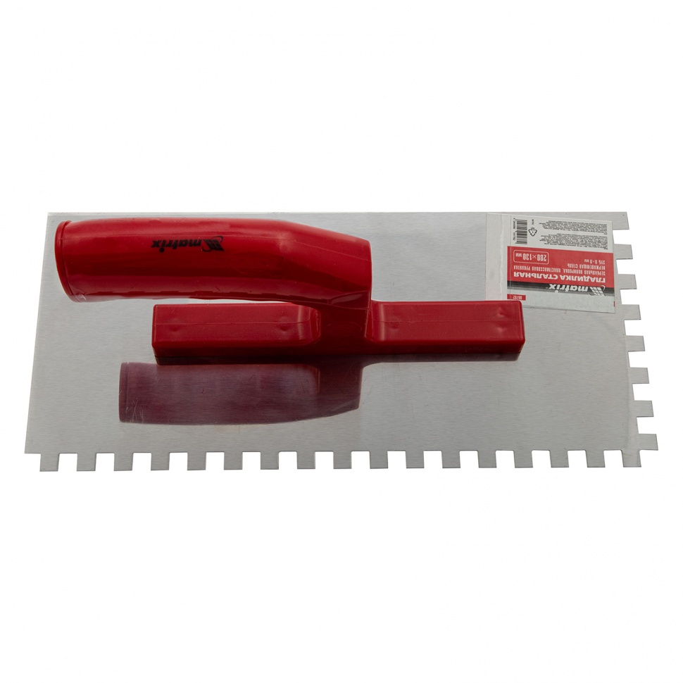 Гладилка из нержавеющей стали, 280 х 130 мм, зеркальная полировка, пластмассовая ручка, зуб 8 х 8 мм Matrix (86782)