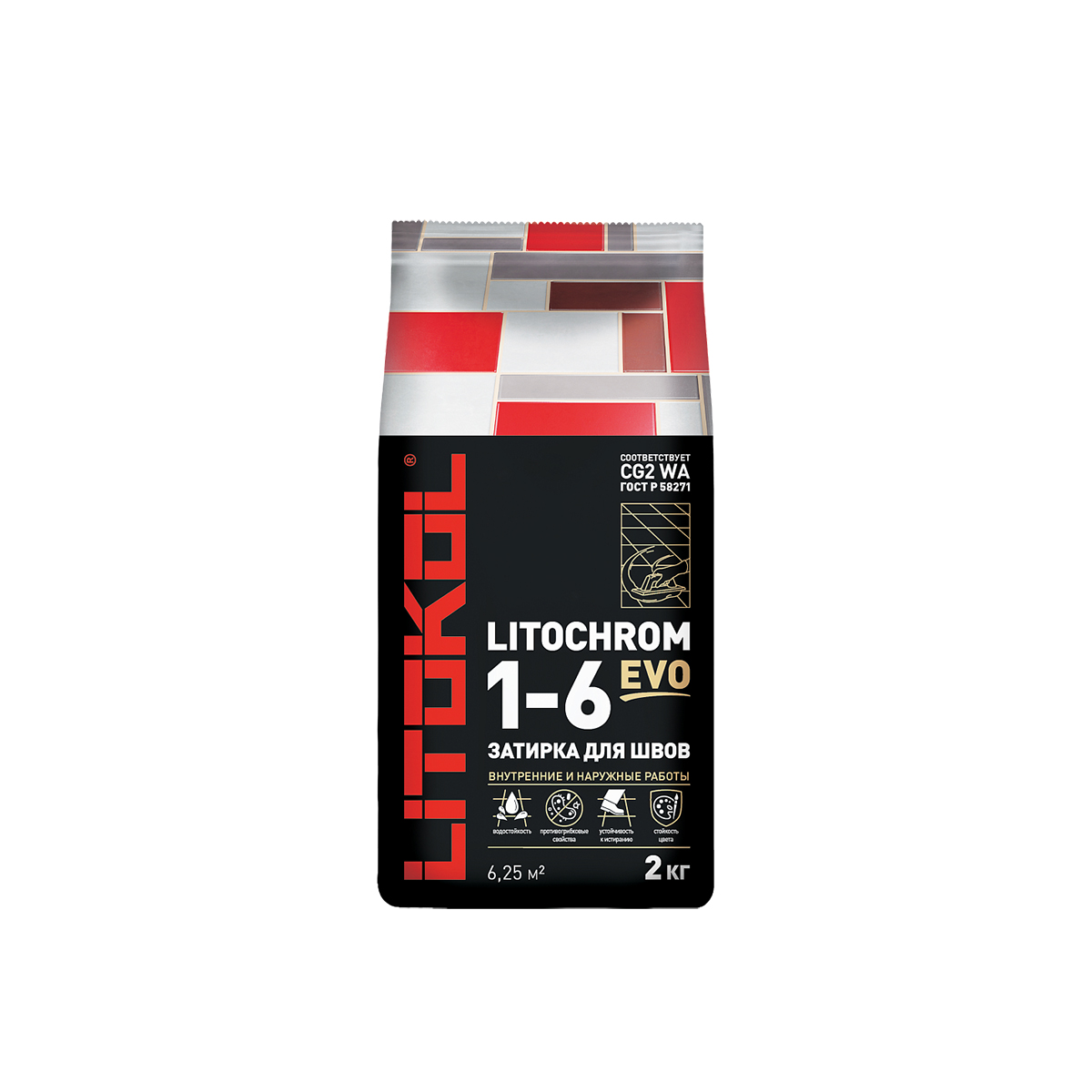 Затирка "litochrom 1-6 evo" le.115 светло-серый, 2 кг (1/15) litokol