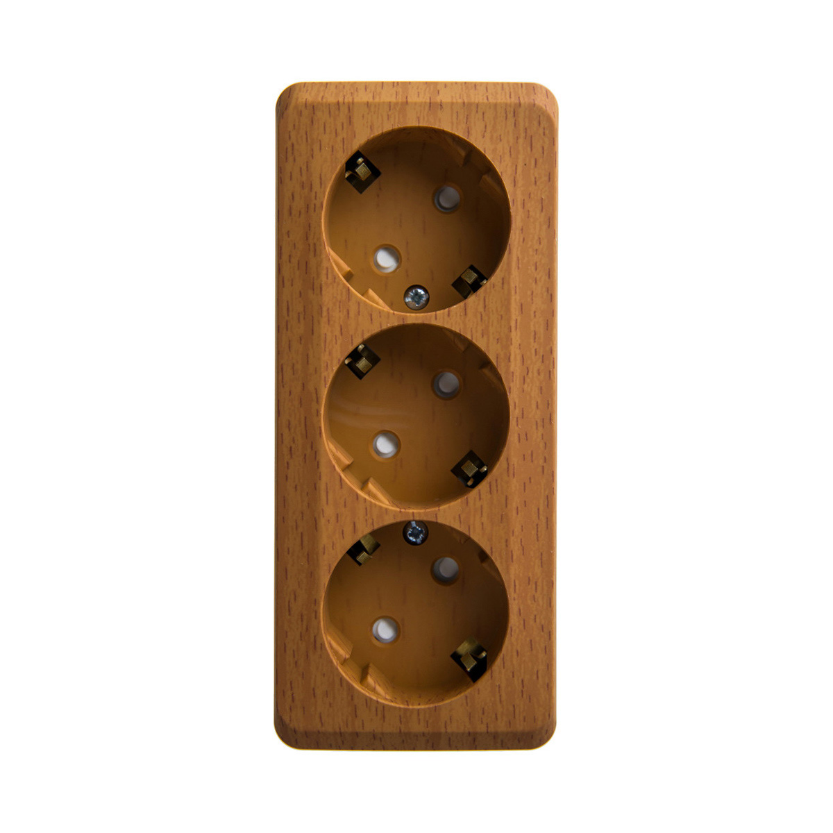 Розетка открыт. уст. "этюд" 3-х местн. с заземл, с шторками 16а, бук (1/9/72) "schneider"