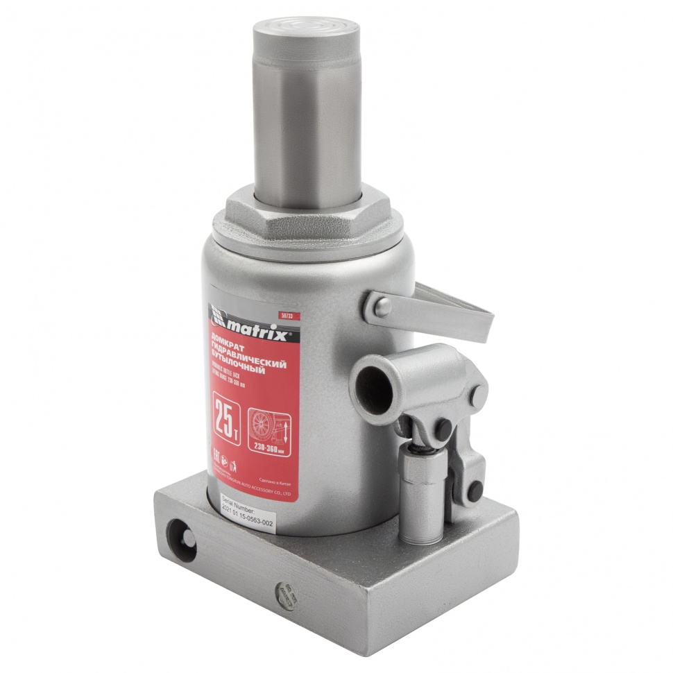 Домкрат гидравлический бутылочный, 25 т, высота подъема 230-360 мм Matrix (50733)