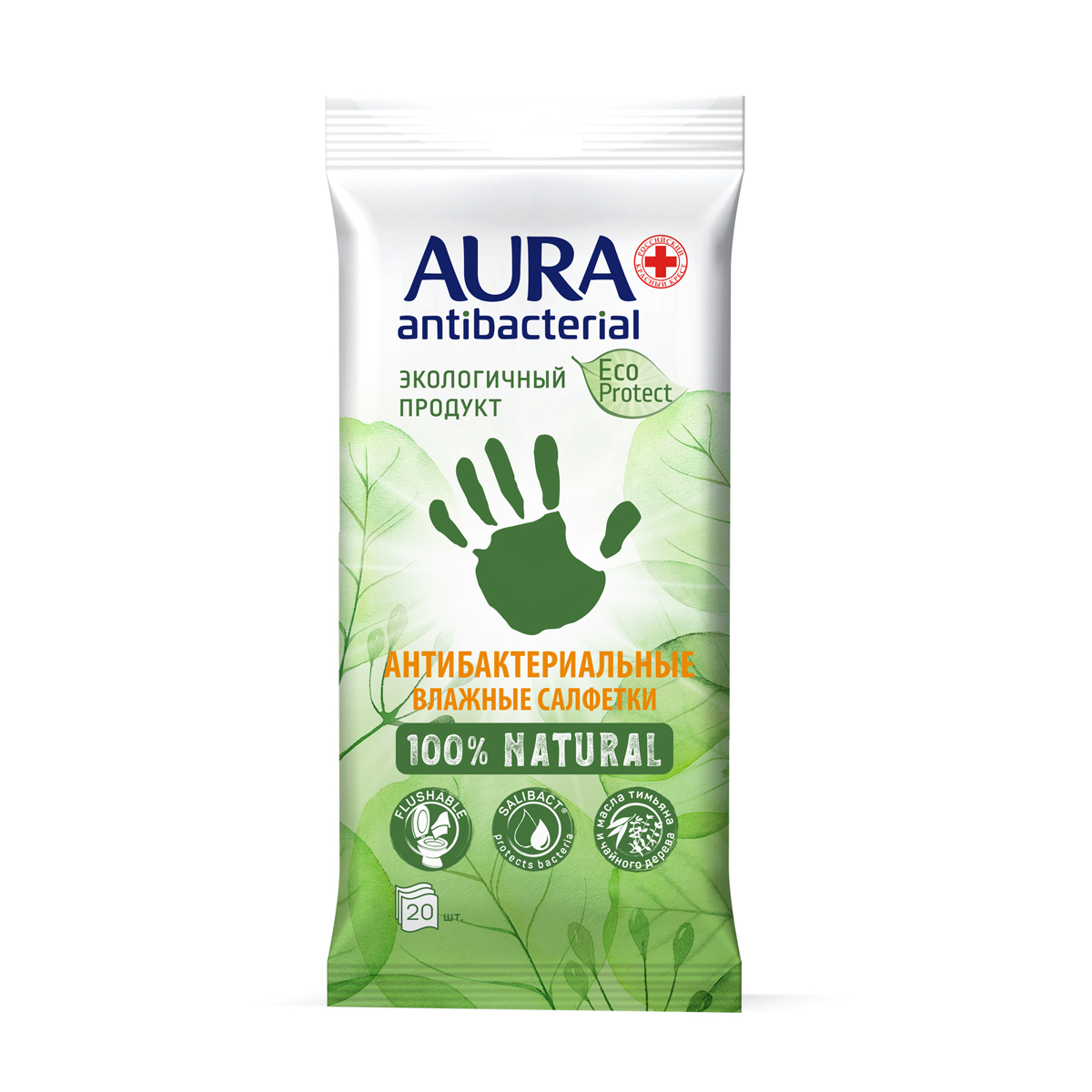 Салфетки влажные антибактер. "aura"  eco protect flushable упак. 20 шт.(48)