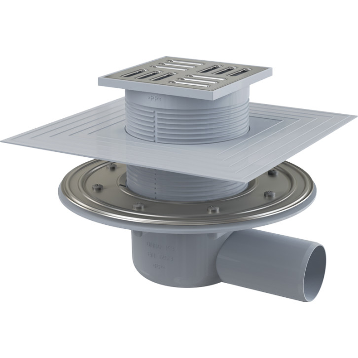 Трап Alcaplast 105 х 105 мм H=88-174 мм г/затвор комбин воротник 2 уров. выпуск 50 мм нерж.сталь