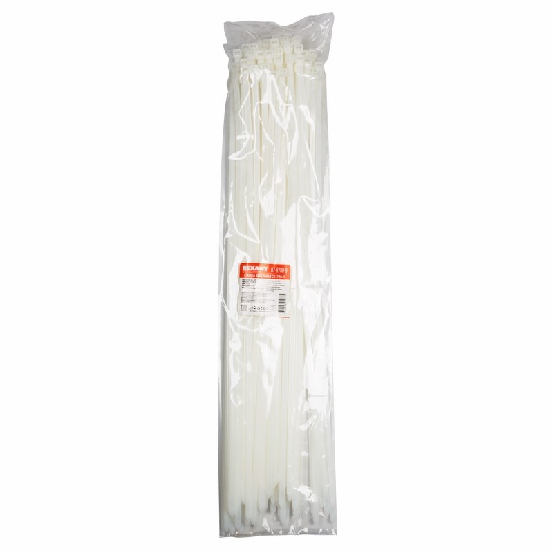 Хомуты нейлон 9,0 х 700 мм (набор 100 шт.), белые (1/10) "rexant" 07-0700-9