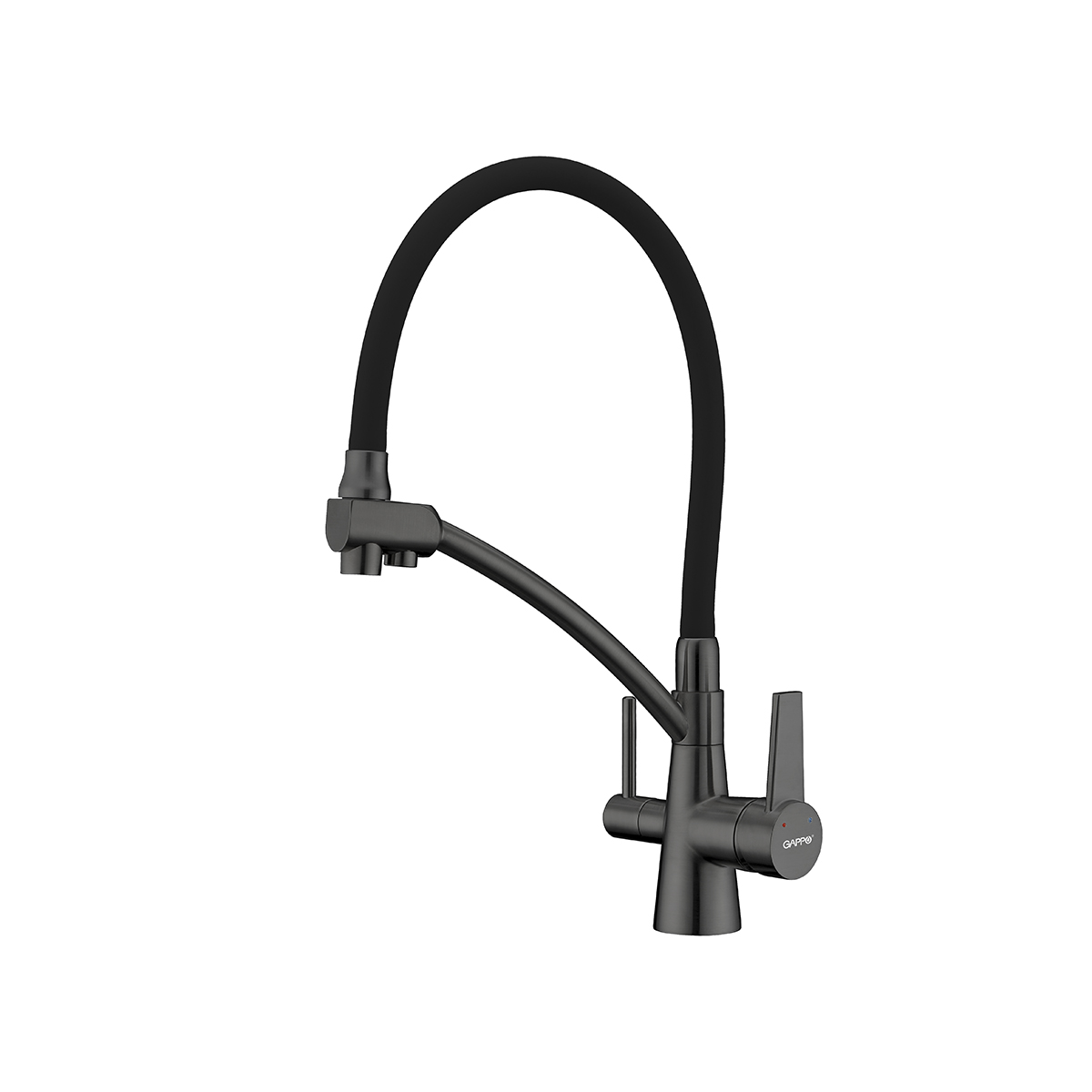 Смеситель для кухни g4398-19 гибкий излив, подключ. к фильтру, черный/стальн. (1/8) "gappo"