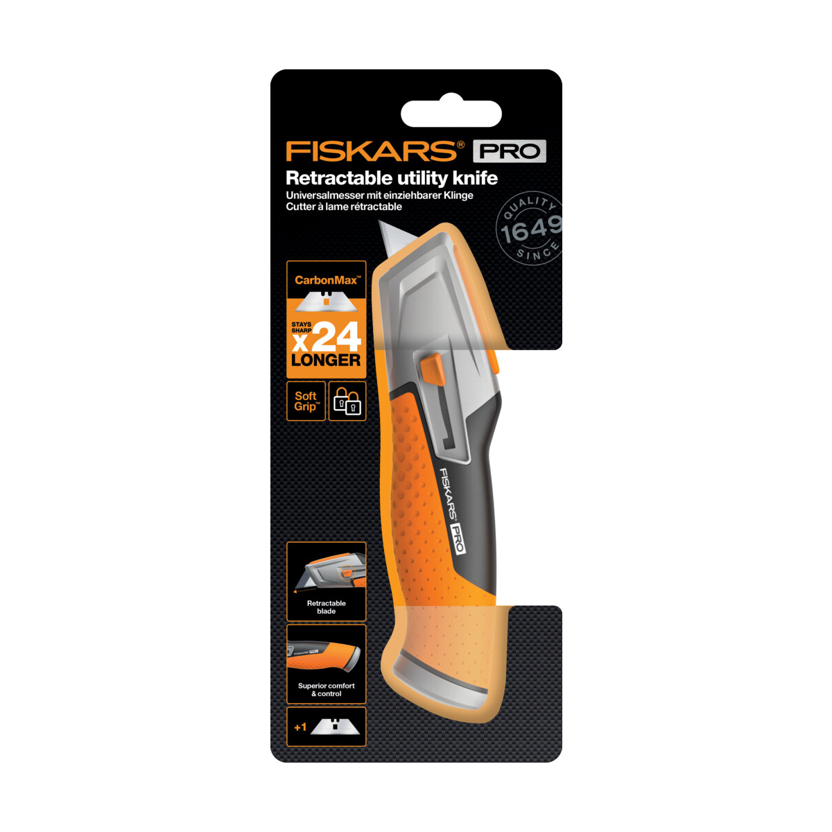 Нож с выдвижным лезвием "carbonmax" (1/6) "fiskars" 1027223