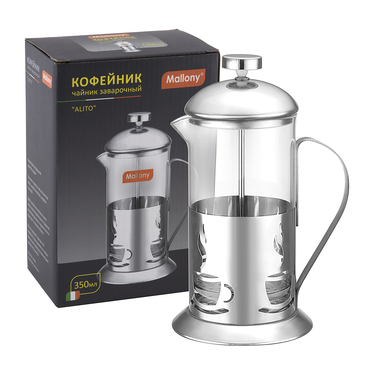 Чайник-кофейник с прессом "alito" стекло 0,35 л (1/12) "mallony"