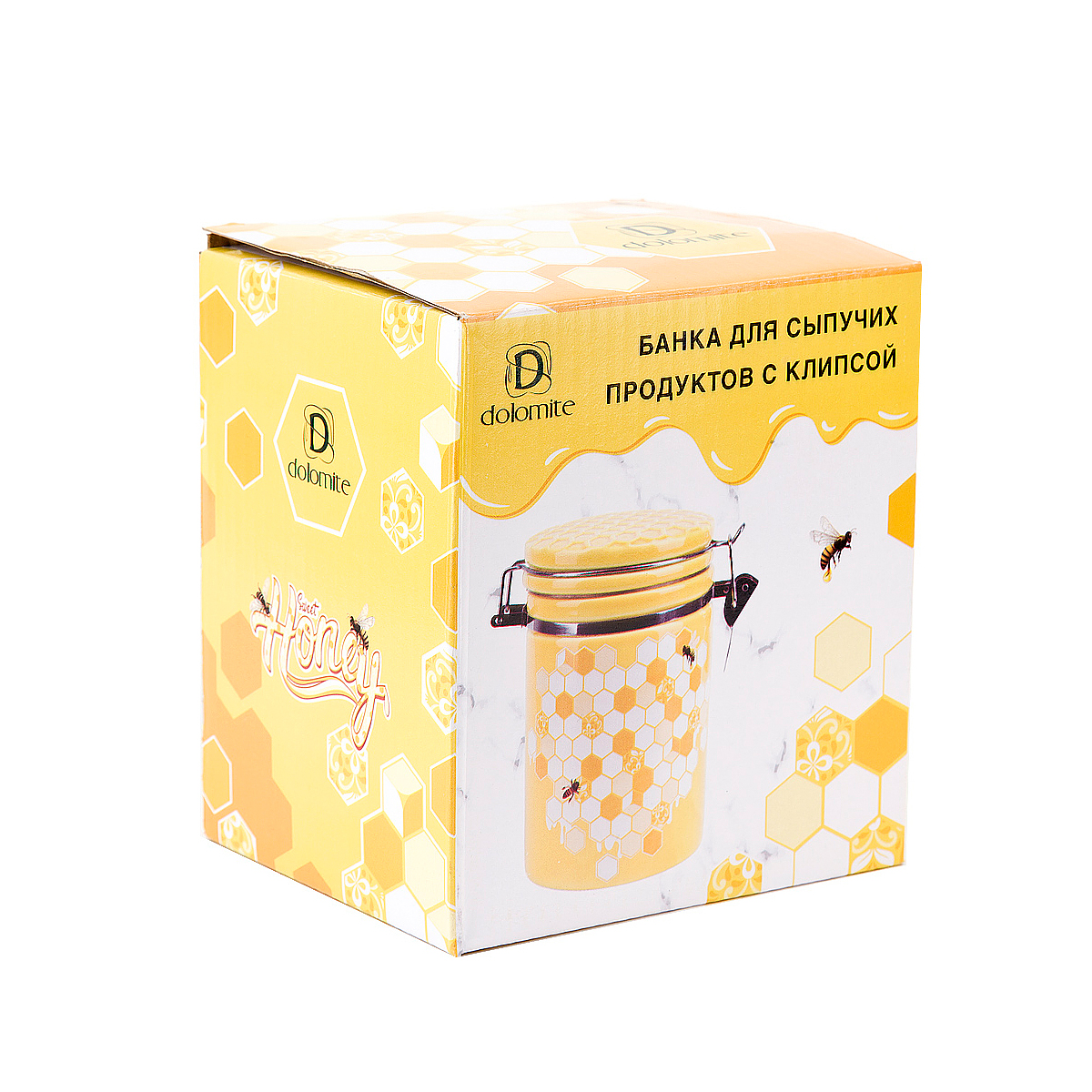 Банка для сыпучих продуктов с клипсой "honey" 14,5*10*14,5 см, 630 мл (1/24) "dolomite" l2520967