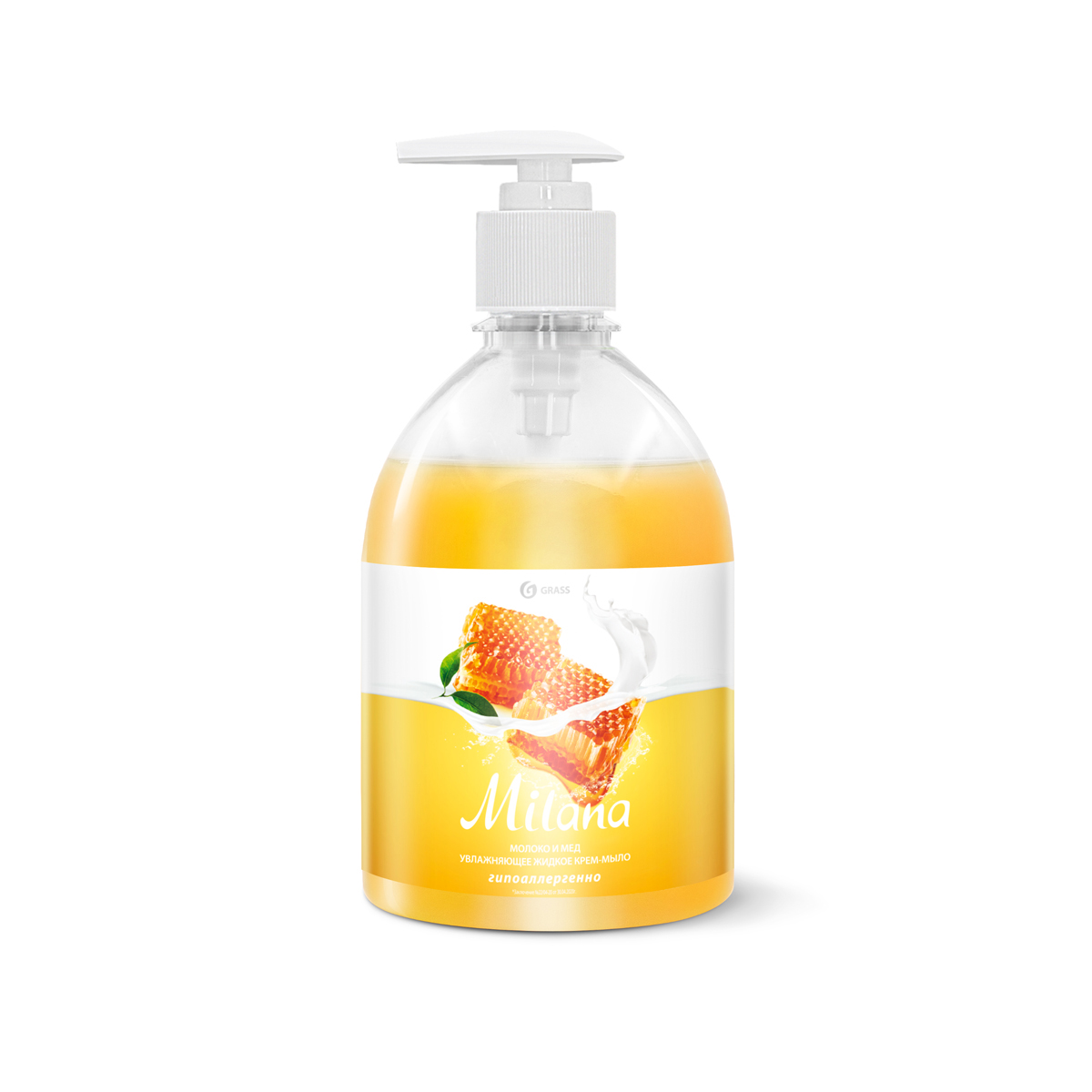Жидкое крем-мыло "milana" (молоко и мед) 0,5 л с дозатором (1/15) "grass"