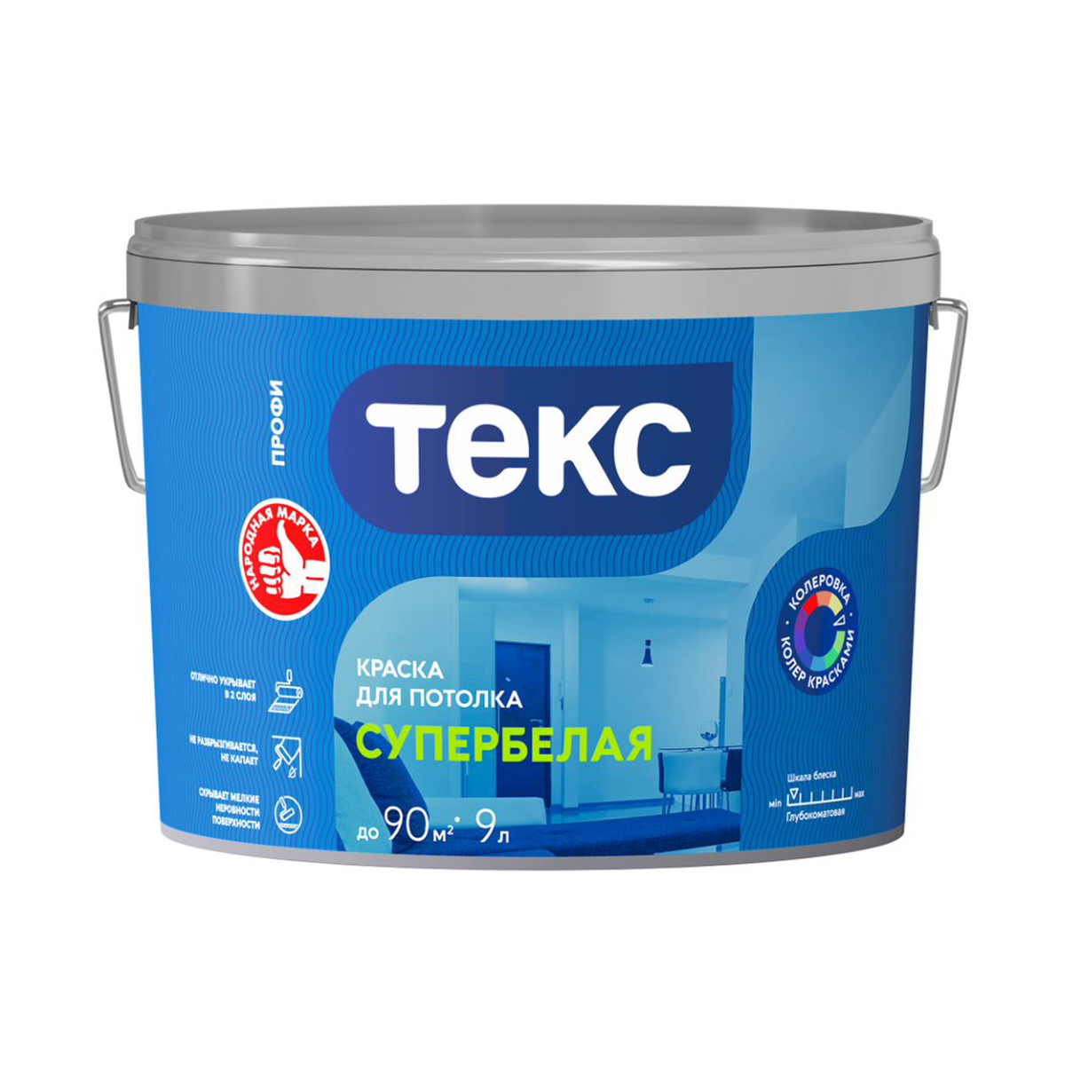 Краска в/д "профи" для потолков супербелая  9 л (1) текс