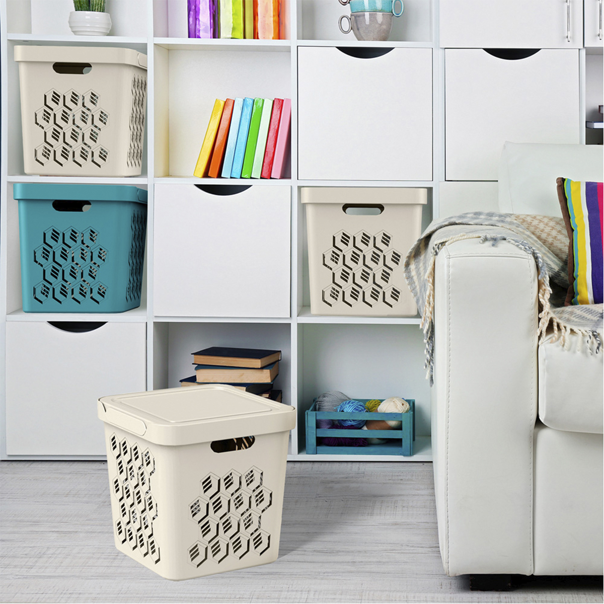 Ящик универс. с крышкой "deluxe" 286*286*286 мм 18 л (светло-серый) (1/6) "бытпласт"