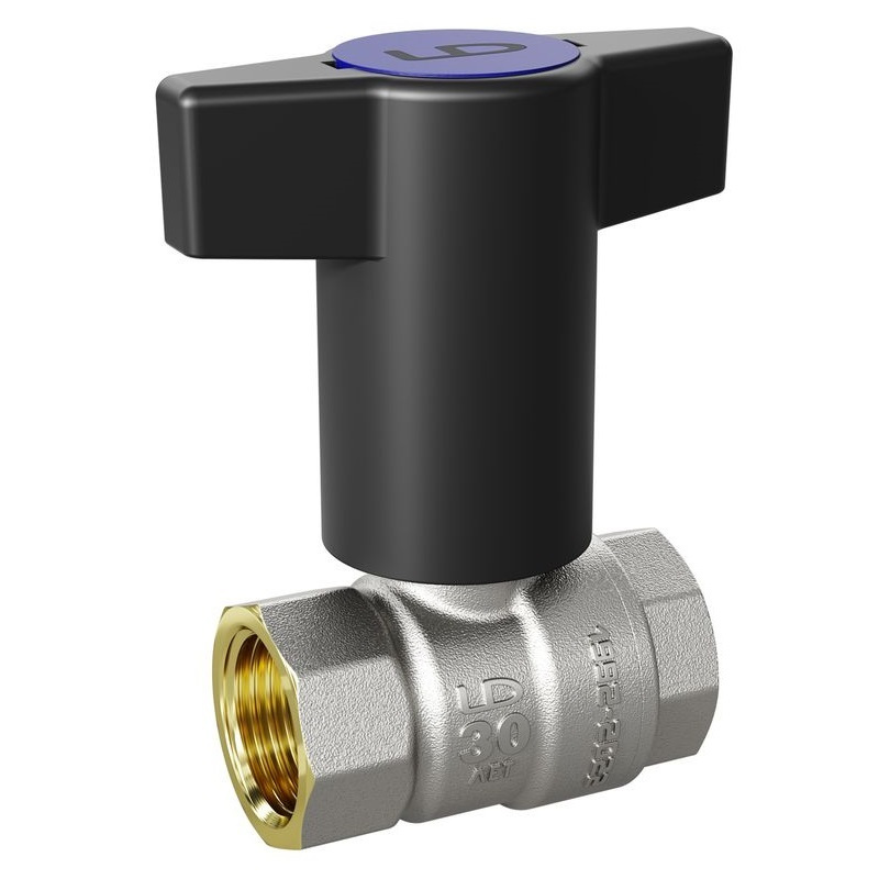 Кран шаровый LD Pride ВВ 3/4" с пластиковой T-ручкой, синяя вставка, полный проход