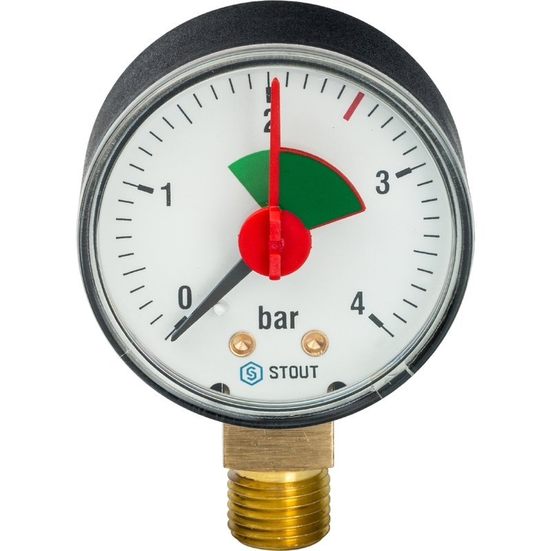 Манометр радиальный с указателем предела 50 мм 1/4" 4 бар STOUT
