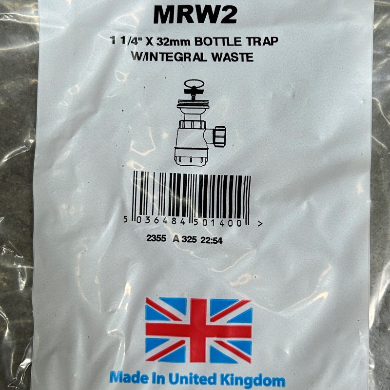 Сифон McALPINE бутылочный 1 1/4" x 32 мм с выпуском 60 мм нерж. реш. и пробкой, выход 32 мм компрес.