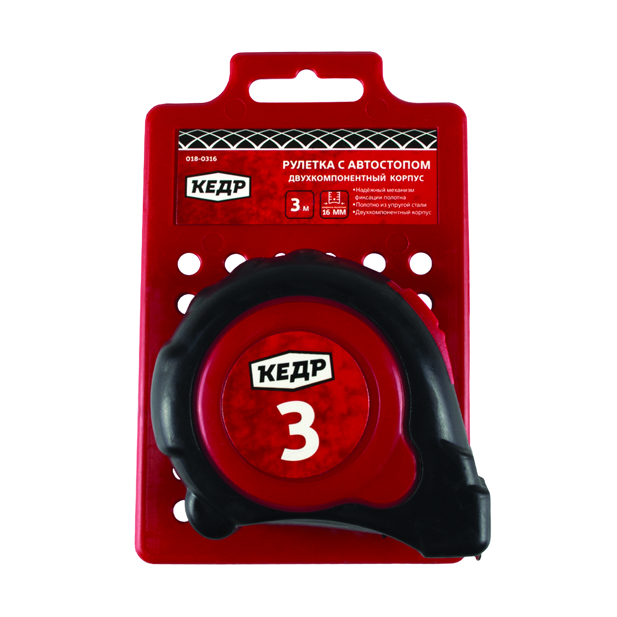 Рулетка с автостопом, двухкомп. корпус  3 м/16 мм (1/12/120) "кедр"  018-0316