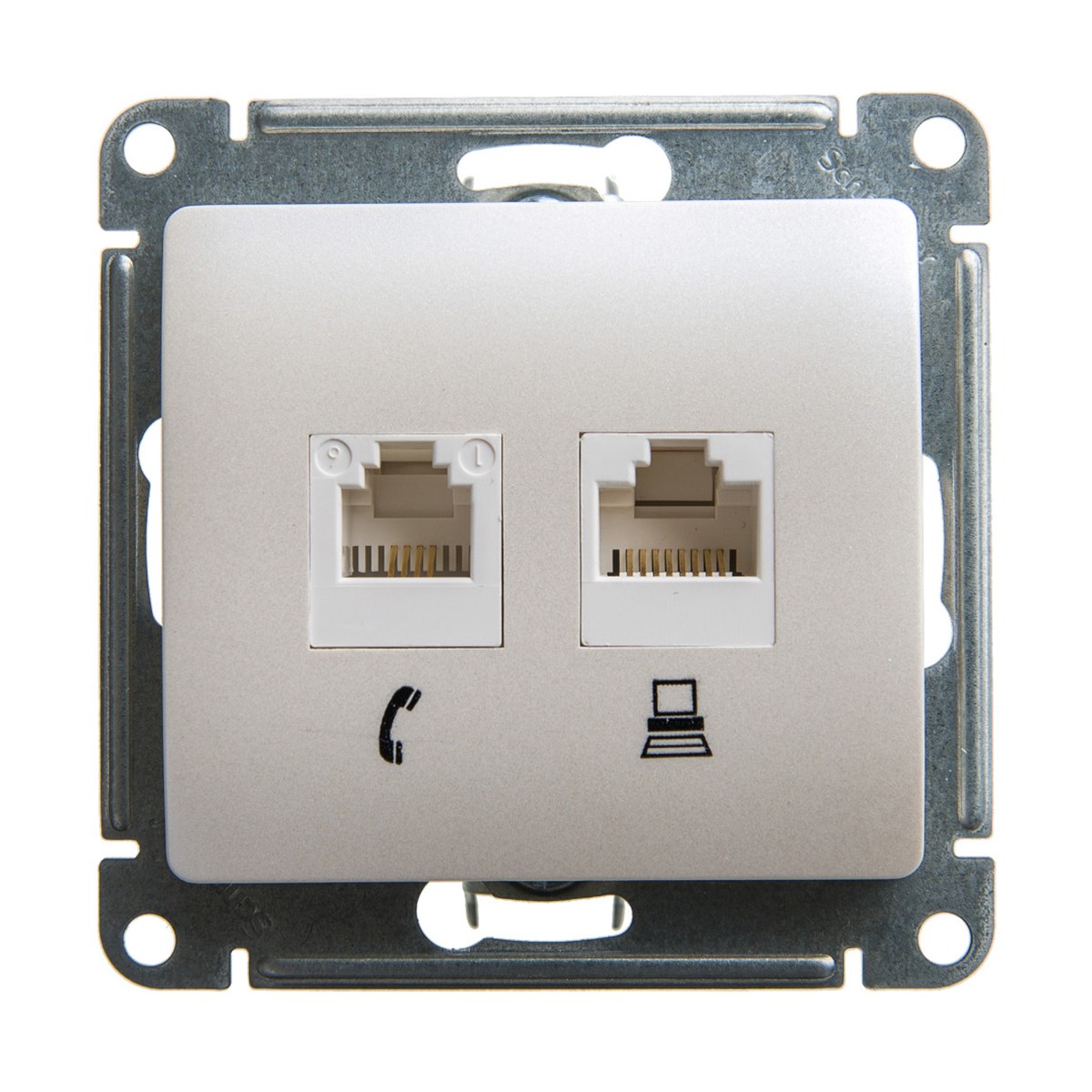 Розетка компьютерная и телеф. "glossa" 2-х местн. rj11+rj45 (механ.) перламутр(1/10/160) "schneider"