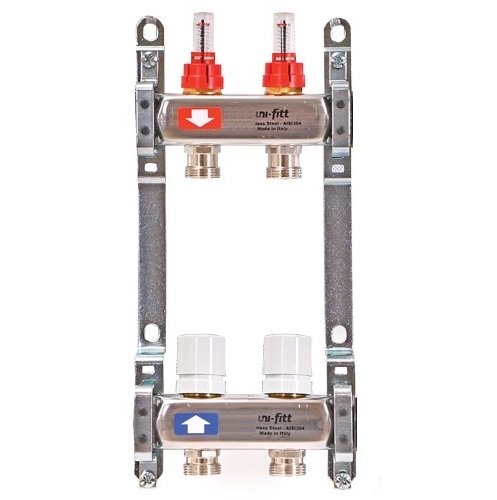 Коллекторная группа на 2 выхода 1'х3/4" ЕК UNI-FITT из нержавейки с расходомерами
