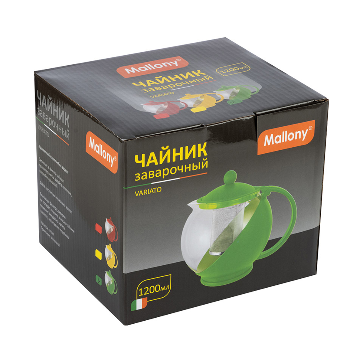 Чайник завар. стекло "variato" 1,2 л  пластик. корпус, фильтр нержав. (1/12) "mallony"