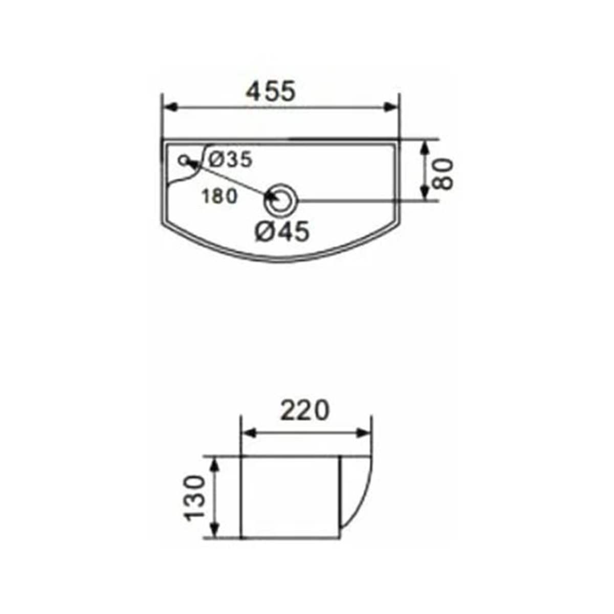 Раковина подвесная gt707r керамическая 45,5*22*13 см, белая (1) "gappo"