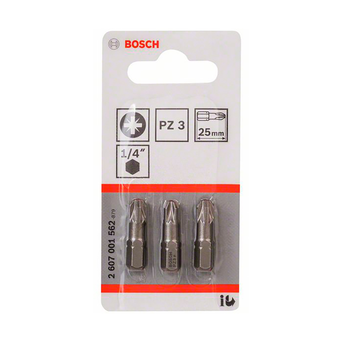 Биты pz №3 "extra hard" 25 мм с шестигран. хвостовиком 1/4" (набор 3 шт.) (1) "bosch" 2607001562