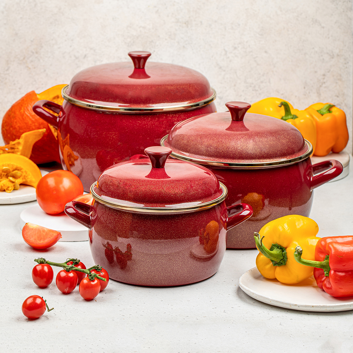 Набор кастрюль эмалиров. "бордо" (2,4 + 3,3 + 5,7 л) (1) "metrot"